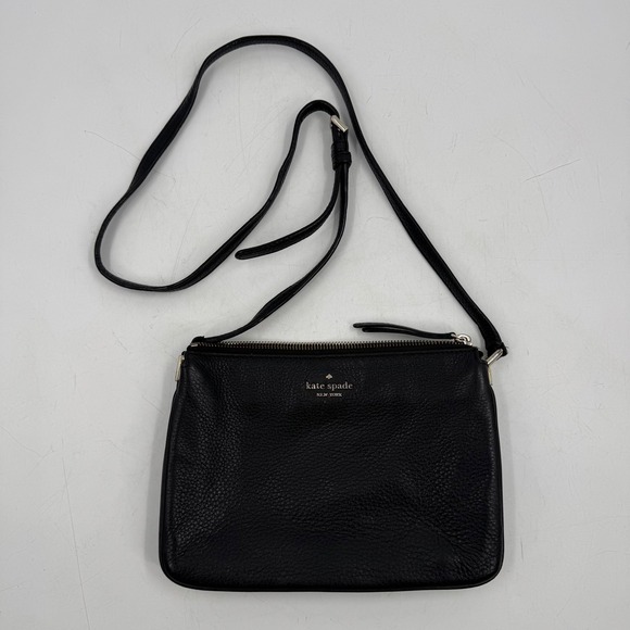 Kate Spade New York Handbags - Kate Spade New York Black Leather Crossbody Bag Silver Tone Hardware Adjustable